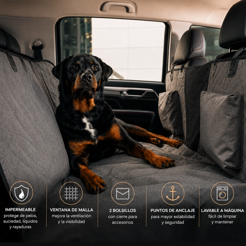COBERTOR PERROS GATOS FUNDA ASIENTO AUTOS ANCLAJE ISOFIX ROTT - 5