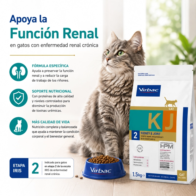 VIRBAC HPM CAT KIDNEY & JOINT 2 1,5 KG - ALIMENTO RENAL PARA GATOS CON ERC IRIS 2 - 2