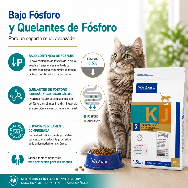 VIRBAC HPM CAT KIDNEY & JOINT 2 1,5 KG - ALIMENTO RENAL PARA GATOS CON ERC IRIS 2 - 3