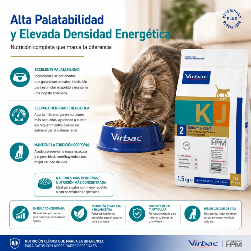 VIRBAC HPM CAT KIDNEY & JOINT 2 1,5 KG - ALIMENTO RENAL PARA GATOS CON ERC IRIS 2 - 4