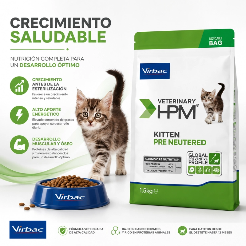VIRBAC HPM KITTEN PRE NEUTERED CAT 1.5 KG - ALIMENTO PARA GATITOS - 2