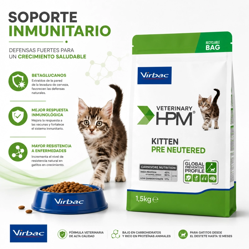 VIRBAC HPM KITTEN PRE NEUTERED CAT 1.5 KG - ALIMENTO PARA GATITOS - 3