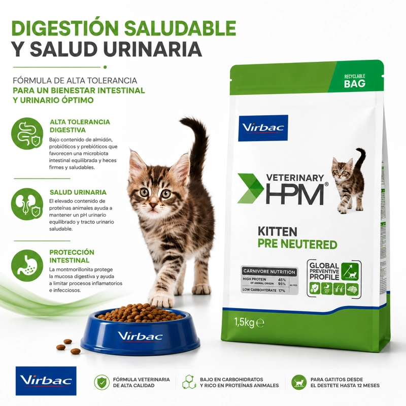 VIRBAC HPM KITTEN PRE NEUTERED CAT 1.5 KG - ALIMENTO PARA GATITOS - 4
