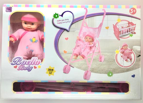 BEBÉ BAELLAR ROSADO CON COCHE CUNA Y SILLA DE COMER 3 EN 1 - 1