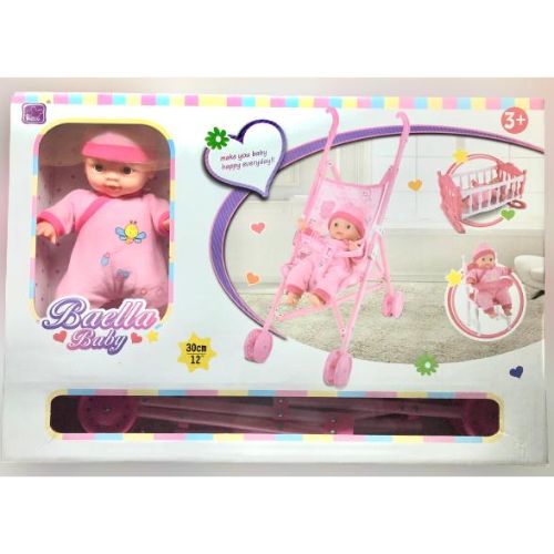 BEBÉ BAELLAR ROSADO CON COCHE CUNA Y SILLA DE COMER 3 EN 1 - 2