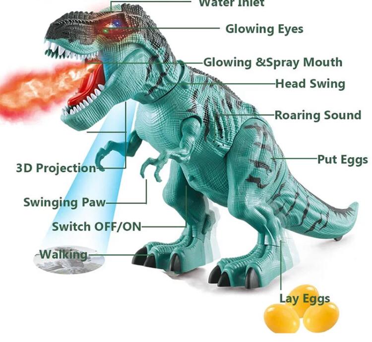 TIRANOSAURIO DINOSAURIOS JUGUETE REX CON VAPOR PROYECTOR BOTA HUEVOS Y CAMINA - 3