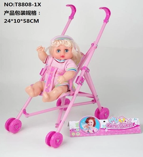 MUÑECA 12 PLGS CON COCHE PLASTICO SONIDOS - 1