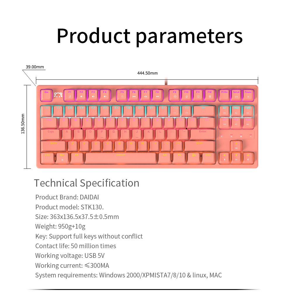 TECLADO MECÁNICO RETROILUMINADO SWITCH BLUE-DAIDAI STK 130 - 4
