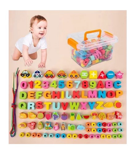 JUEGO DIDÁCTICO MADERA JUGUETÓN MULTICOLOR ENHEBRAR FIGURAS 100 PIEZAS - 2