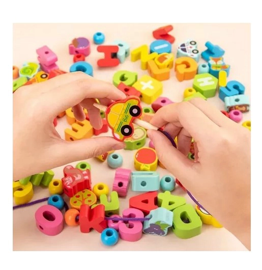 JUEGO DIDÁCTICO MADERA JUGUETÓN MULTICOLOR ENHEBRAR FIGURAS 100 PIEZAS - 3