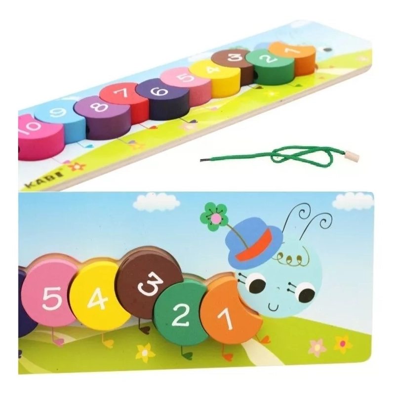 JUEGO DIDÁCTICO MADERA JUGUETÓN MULTICOLOR TABLA ENCAJE ENHEBRAR NÚMEROS CUNCUNA - 1
