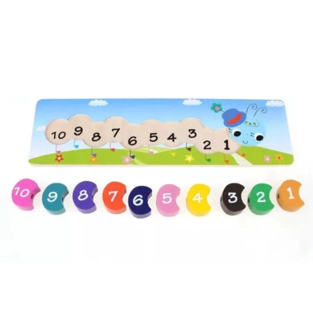 JUEGO DIDÁCTICO MADERA JUGUETÓN MULTICOLOR TABLA ENCAJE ENHEBRAR NÚMEROS CUNCUNA - 2