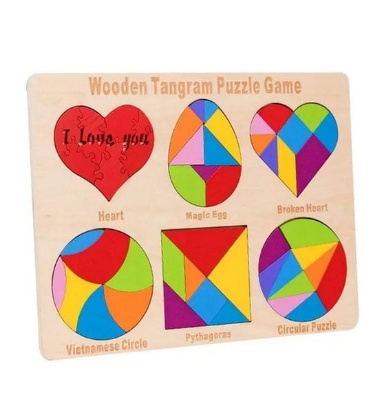 JUEGO DIDÁCTICO MADERA JUGUETÓN MULTICOLOR PUZZLES TANGRAMAS 6 EN 1 - 1