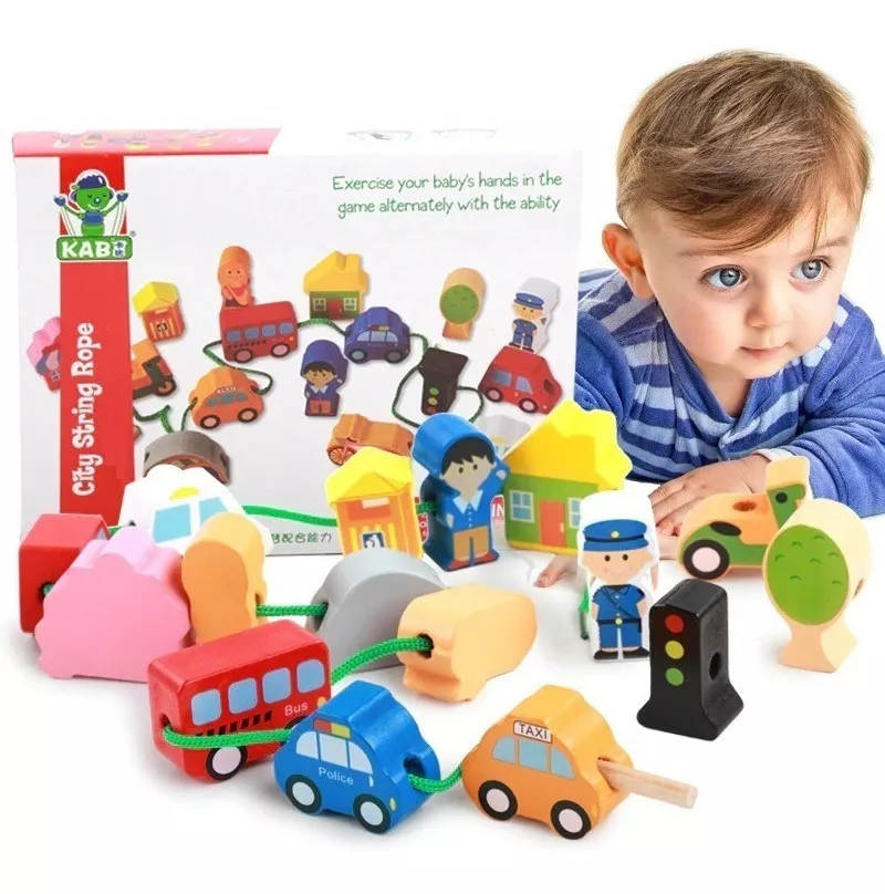 JUEGO DIDÁCTICO MADERA JUGUETÓN MULTICOLOR ENHEBRAR FIGURAS CIUDAD - 1