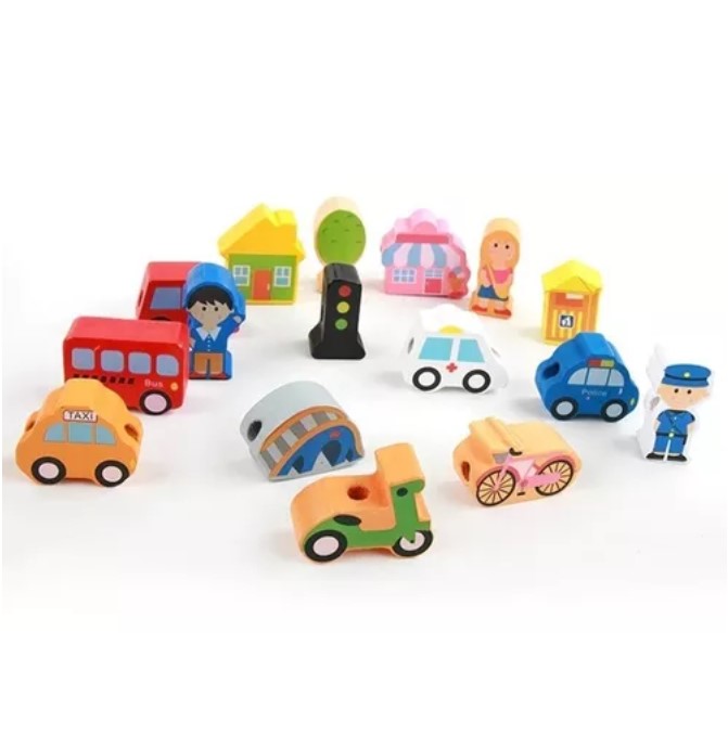 JUEGO DIDÁCTICO MADERA JUGUETÓN MULTICOLOR ENHEBRAR FIGURAS CIUDAD - 2
