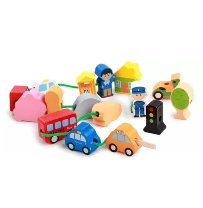 JUEGO DIDÁCTICO MADERA JUGUETÓN MULTICOLOR ENHEBRAR FIGURAS CIUDAD - 3