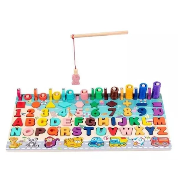 JUEGO DIDÁCTICO JUGUETÓN MULTICOLOR MATEMÁTICO MADERA PUZZLE PESCA MONTESSORI - 1