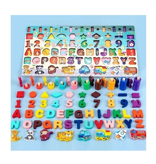 JUEGO DIDÁCTICO JUGUETÓN MULTICOLOR MATEMÁTICO MADERA PUZZLE PESCA MONTESSORI - 2