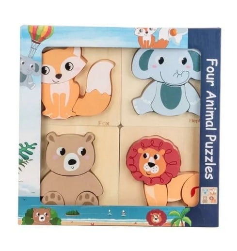 JUEGO DIDÁCTICO MADERA JUGUETÓN MULTICOLOR PUZZLES ANIMALES O TRANSPORTE MONTESSORI - 1