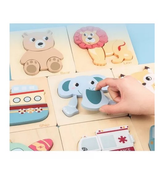 JUEGO DIDÁCTICO MADERA JUGUETÓN MULTICOLOR PUZZLES ANIMALES O TRANSPORTE MONTESSORI - 2