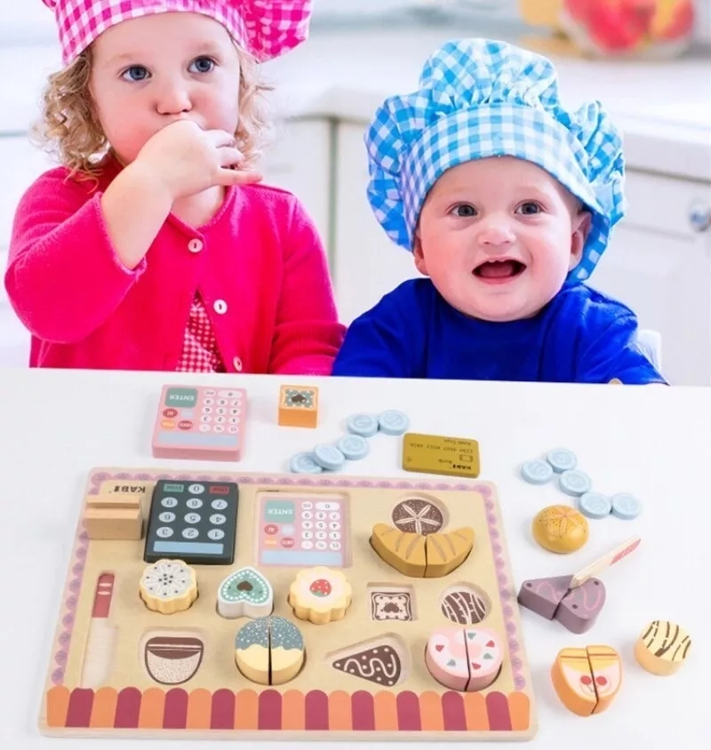 JUEGO MADERA JUGUETÓN MULTICOLOR ENCAJE SET PASTELERÍA MONTESSORI - 1