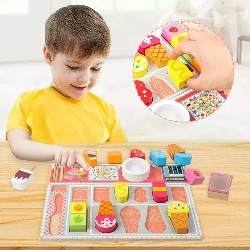 JUEGO MADERA JUGUETÓN MULTICOLOR ENCAJE SET HELADERÍA MONTESSORI - 1