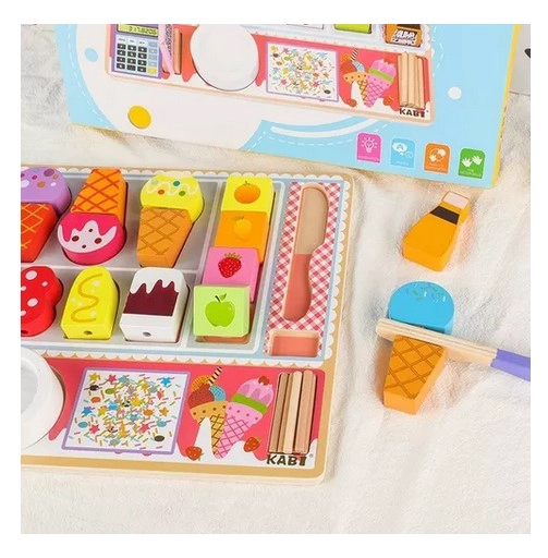 JUEGO MADERA JUGUETÓN MULTICOLOR ENCAJE SET HELADERÍA MONTESSORI - 2