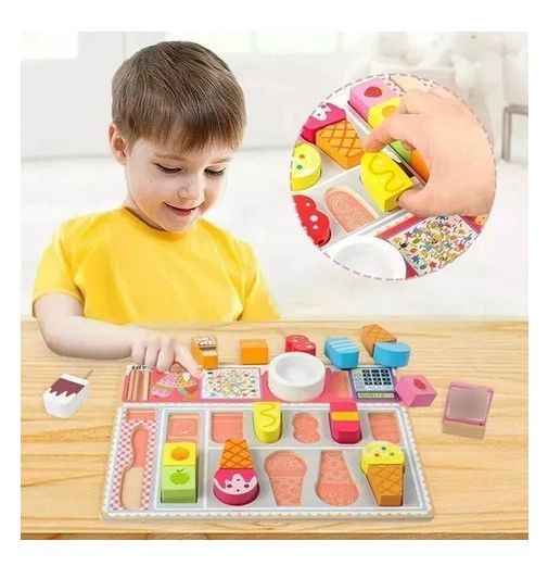 JUEGO MADERA JUGUETÓN MULTICOLOR ENCAJE SET HELADERÍA MONTESSORI - 4