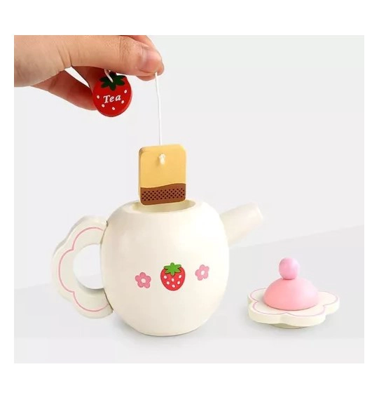 JUEGO MADERA JUGUETÓN MULTICOLOR SET TÉ TETERA TACITAS MONTESSORI - 4