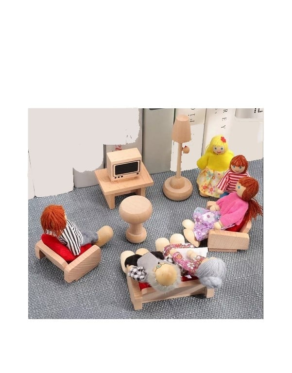 SET JUGUETÓN 6 MUÑECOS FAMILIA MADERA Y TELA - 3