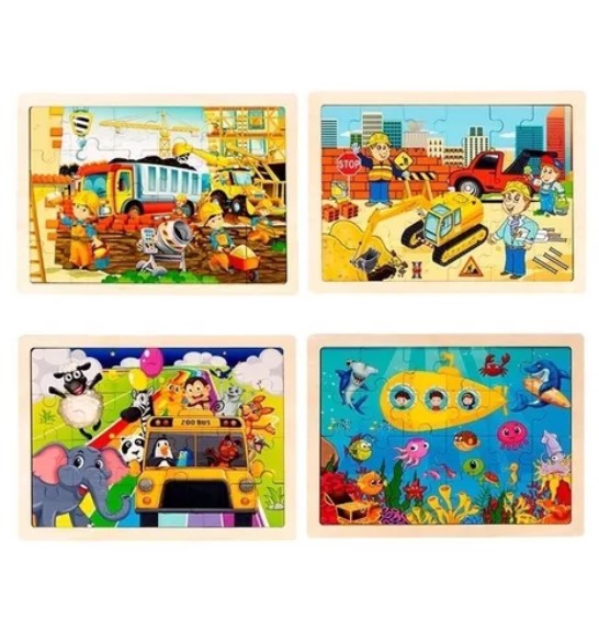 JUEGO DIDÁCTICO JUGUETÓN MULTICOLOR MADERA 4 PUZZLES ENCAJE MONTESSORI - 1