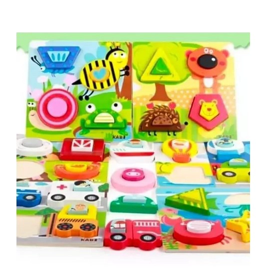 JUEGO DIDÁCTICO JUGUETÓN MULTICOLOR MADERA 5 PUZZLES ENCAJE MONTESSORI - 1
