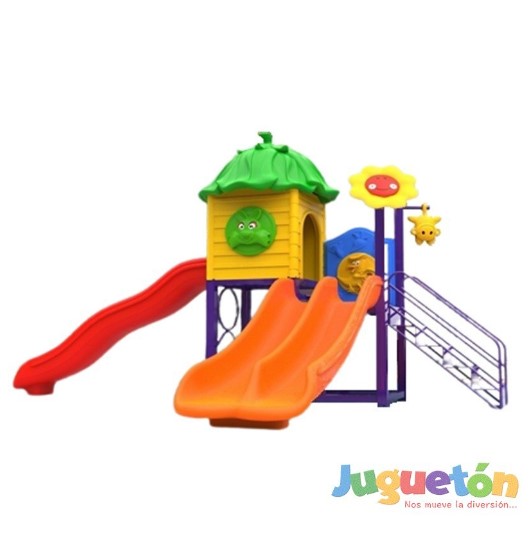 ESTACIÓN DE JUEGOS JUGUETÓN MULTICOLOR DOS TOBOGANES DOBLE Y SIMPLE - 1