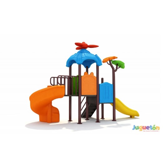 ESTACIÓN DE JUEGOS JUGUETÓN MULTICOLOR HÉLICE DOS TOBOGANES SIMPLE Y CURVO - 2