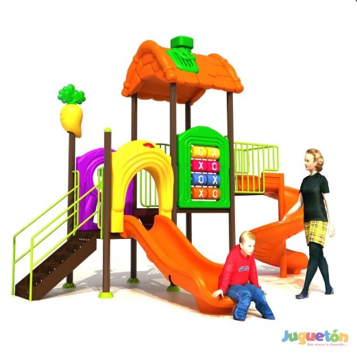 ESTACIÓN DE JUEGOS DOS TOBOGANES ESPIRAL Y SIMPLE NARANJO - 1