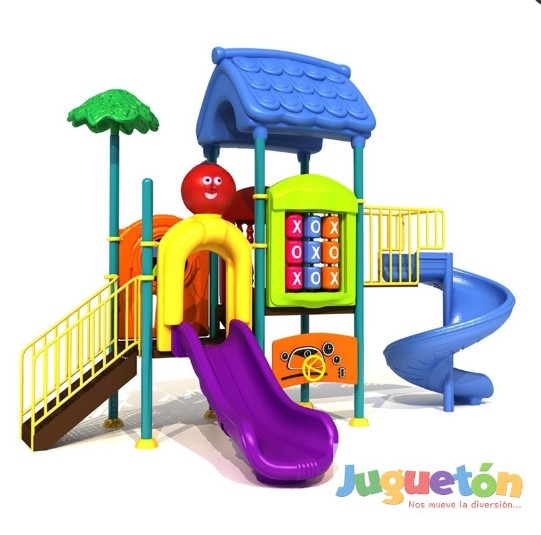 ESTACIÓN DE JUEGOS JUGUETÓN MULTICOLOR DOS TOBOGANES ESPIRAL Y SIMPLE - 1