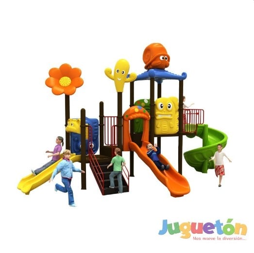 ESTACIÓN DE JUEGOS JUGUETÓN MULTICOLOR TRES TOBOGANES ESPIRAL DOBLE Y SIMPLE - 1