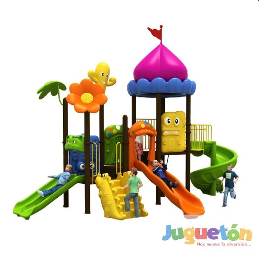 ESTACIÓN DE JUEGOS JUGUETÓN MULTICOLOR CÚPULA TRES TOBOGANES ESPIRAL DOBLE Y SIMPLE - 1