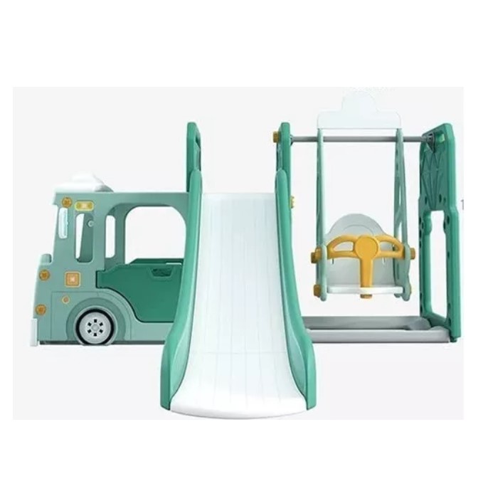SET 3 EN 1 AUTOBÚS TOBOGÁN COLUMPIO VERDE - 2