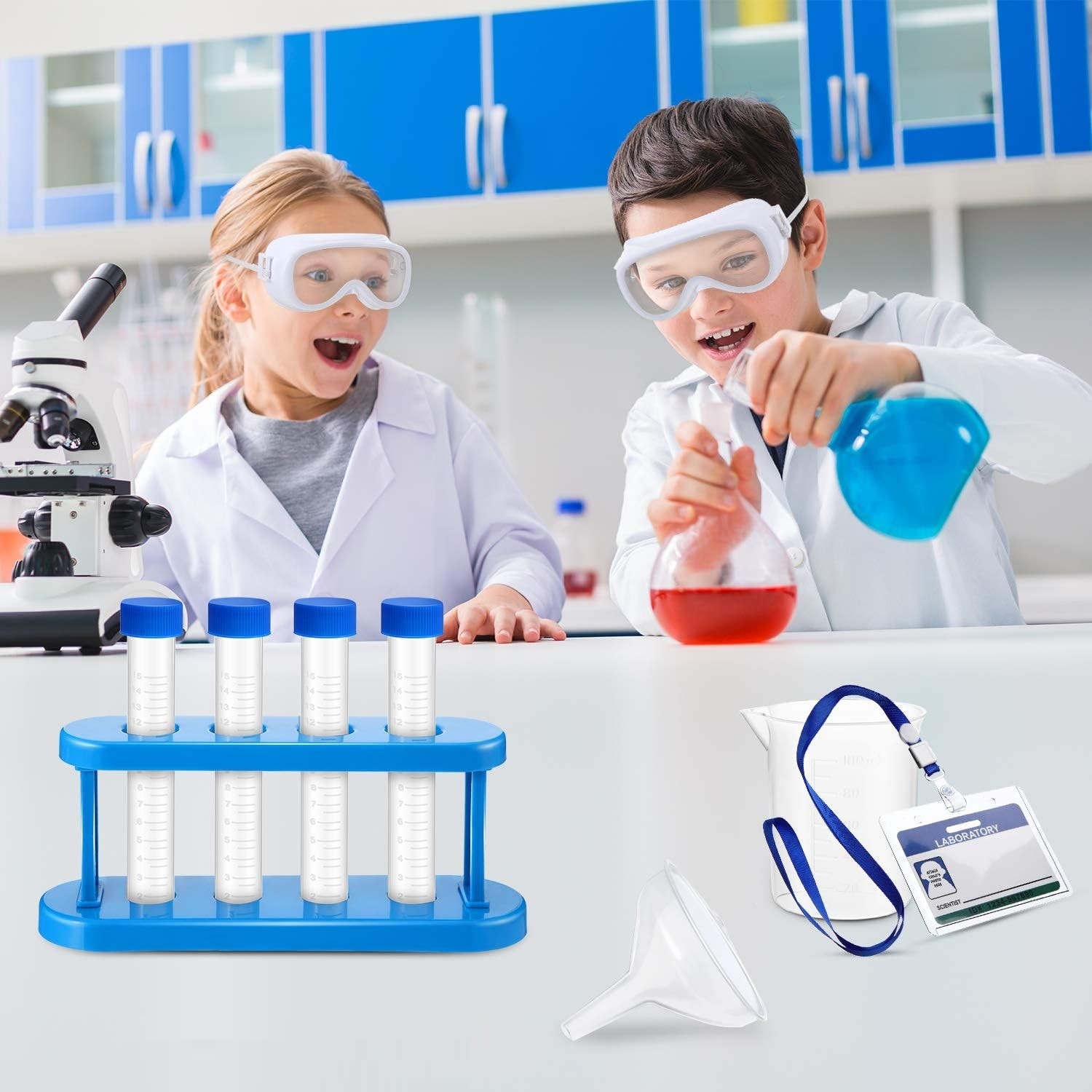 TUONYIS Disfraz de científico de 6 piezas para niños, bata de laboratorio con gafas de goteo, lupa de tarjeta de trabajo, para niños y niñas, traje de científico, traje de médico, científico TUONYIS Disfraz de científico de 6 piezas para niños, bata de laboratorio con gafas de goteo, lupa de tarjeta de trabajo, para niños y niñas, traje de científico, traje de médico, científico