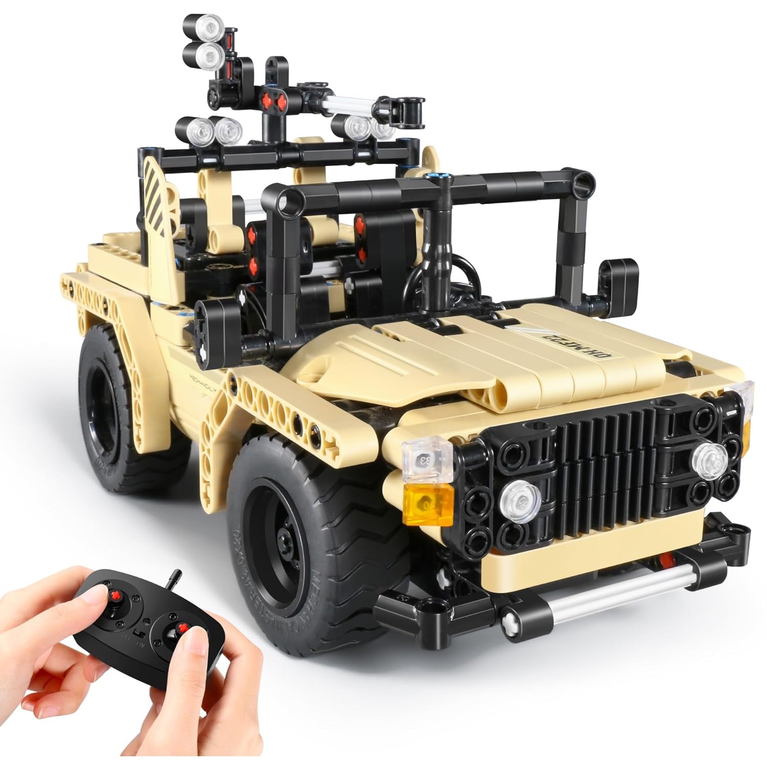 JEEP MILITAR JUGUETÓN AMARILLO BLOQUES CONSTRUCCIÓN TECHNIC CONTROL REMOTO - 4