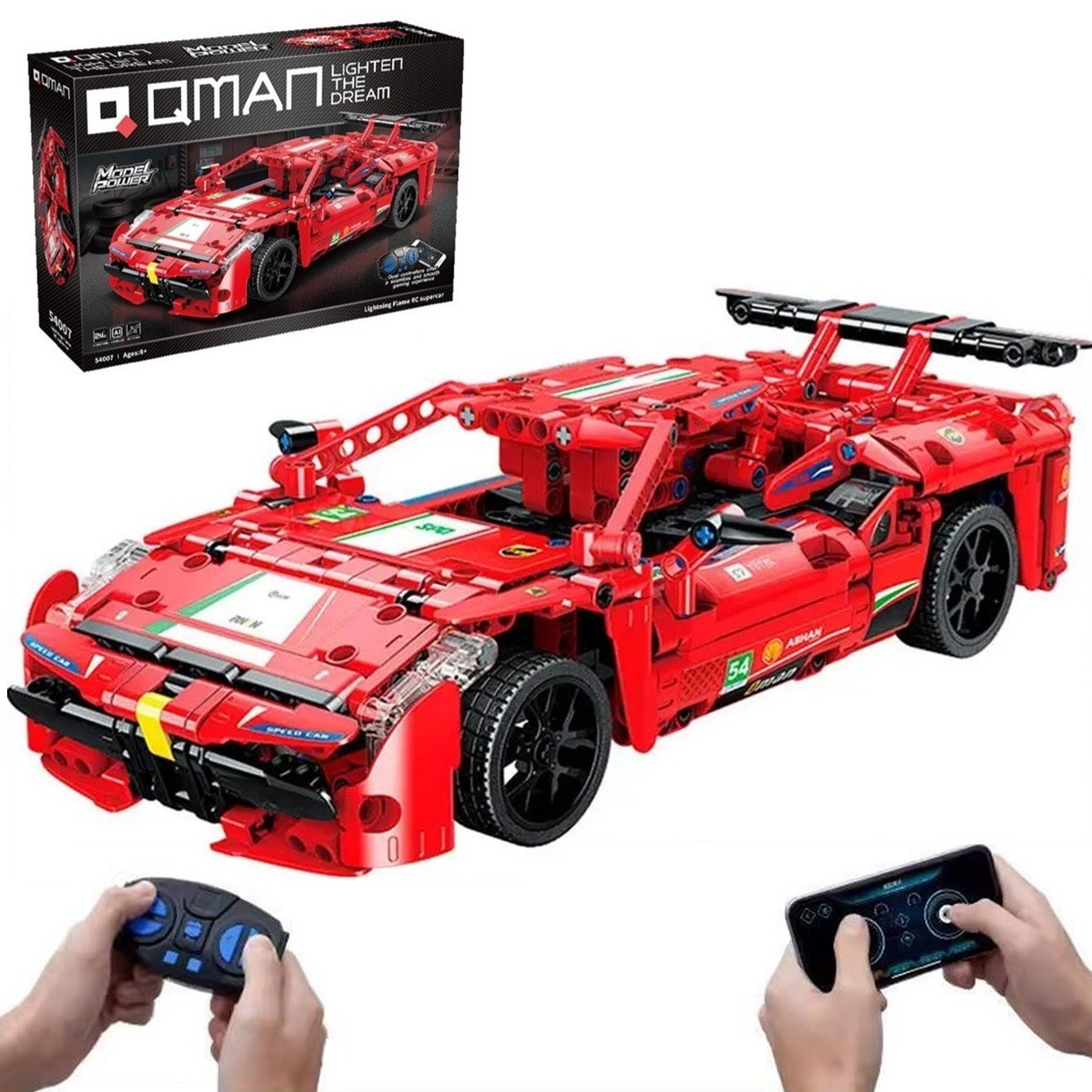 AUTO CARRERAS JUGUETÓN ROJO BLOQUES CONSTRUCCIÓN CONTROL REMOTO O SMARTPHONE - 1
