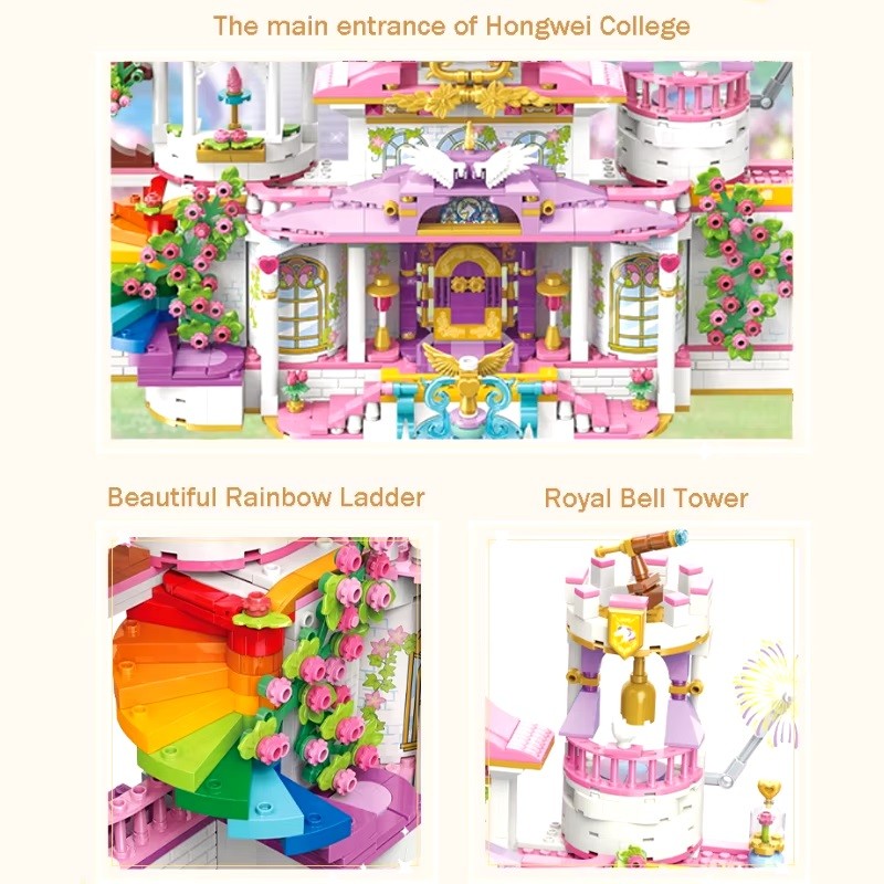 CASTILLO PRINCESA JUGUETÓN MULTICOLOR FLORES UNICORNIO BLOQUES CONSTRUCCIÓN - 3
