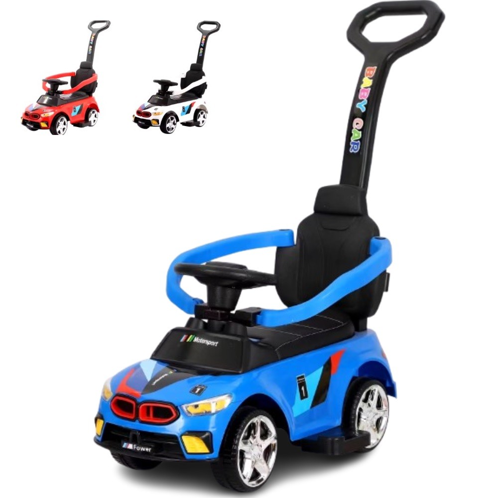 CORREPASILLOS JUGUETÓN BMW DEPORTIVO EMPUJE MANUAL LUCES Y SONIDOS AZUL - 1