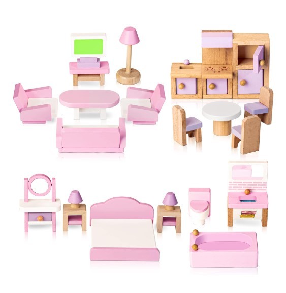 SET 22 MUEBLES CASA DE MUÑECAS ROSA - 1