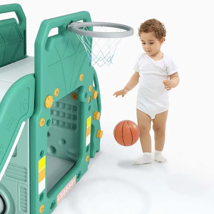 SET 3 EN 1 AUTOBÚS TOBOGÁN Y ARO BASKETBALL VERDE - 3