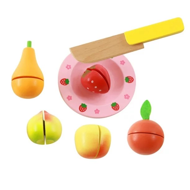 FRUTAS MADERA CORTAR CON CUCHILLO Y PLATO - 2