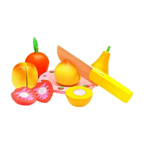 FRUTAS MADERA CORTAR CON CUCHILLO Y PLATO - 3
