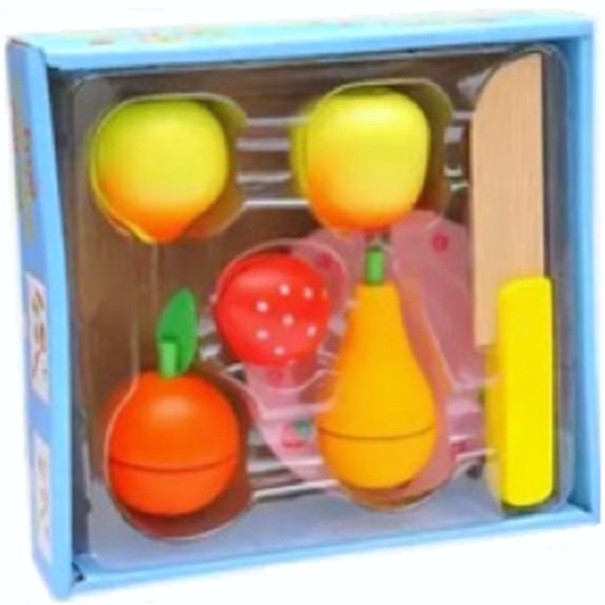 FRUTAS MADERA CORTAR CON CUCHILLO Y PLATO - 4