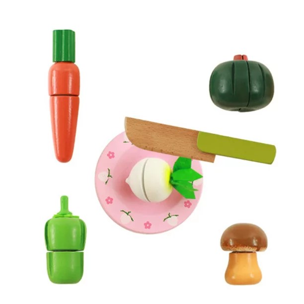 VEGETALES MADERA CORTAR CON CUCHILLO Y PLATO - 2